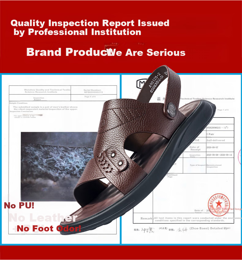 LAORENTOU Men's Summer Sandals Beach Shoes First Layer Cowhide Dual-Use Leather Sandals A90125 Brown Size 44 4
