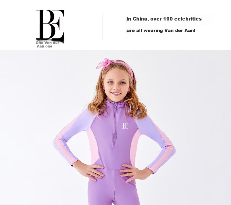 BALNEAIRE Kids One-Piece Swimsuit Girls Long Sleeve Sun Protection Surfing Breathable Chlorine Resistant Detachable Hood 1