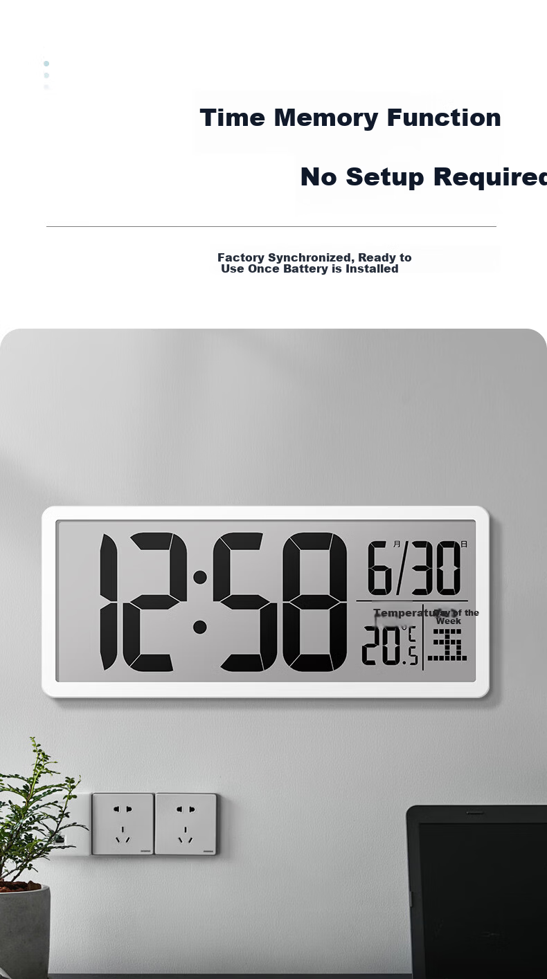 Mazhi Digital Wall Clock Electronic Desk Clock Living Room Table Clock Wall-Mounted Clock Perpetual Calendar Table Clock Creative Alarm Clock White 6