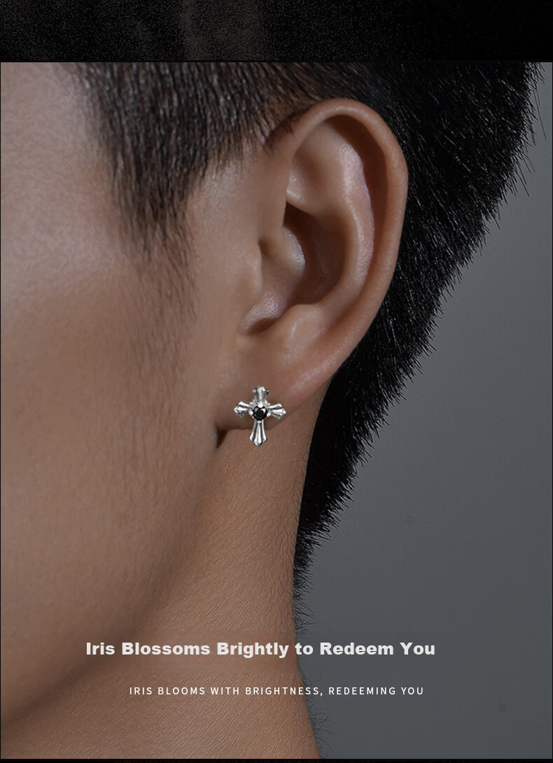 Zhenshang Silver China Gold Authorized Pure Silver Men's Stud Earrings Pendant Birthday Gift for Boyfriend Husband Punk Style S925 2