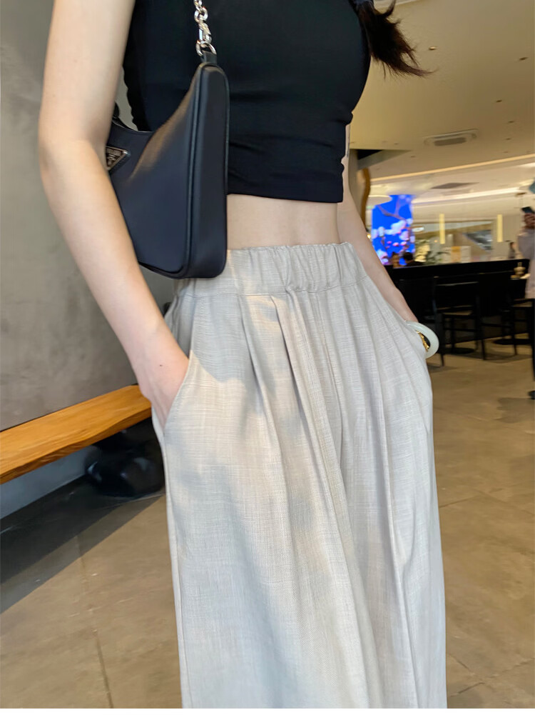 Free Style Khaki Wide-Leg Pants for Women Summer Lightweight Draped Loose Lazy Style New Chinese Linen Ice Silk Casual Yamamoto Pants 1