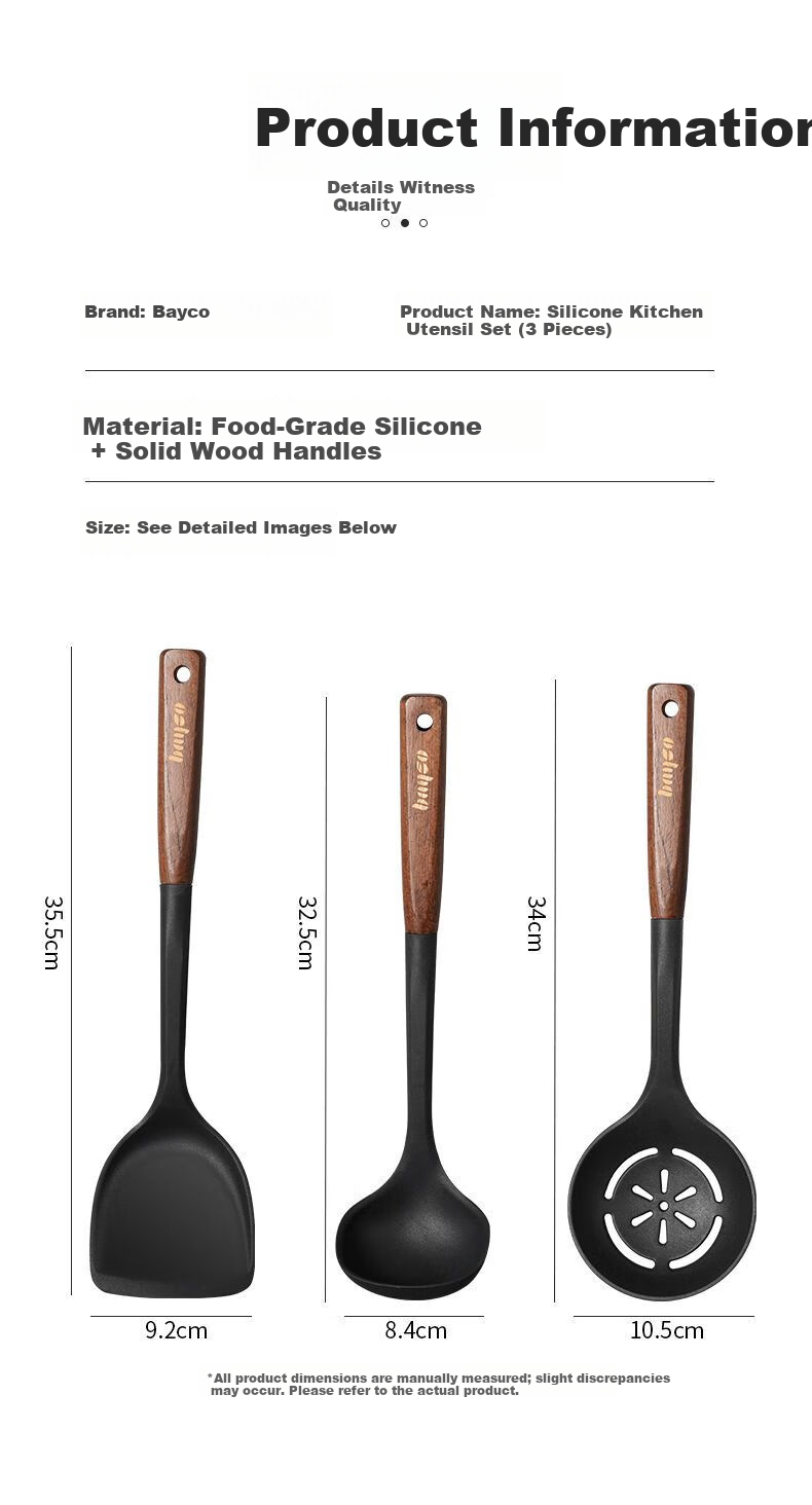 BAYCO Wooden Handle Silicone Spatula Food Grade High Temperature Resistant Non-Stick Cooking Spatula BC5615 7