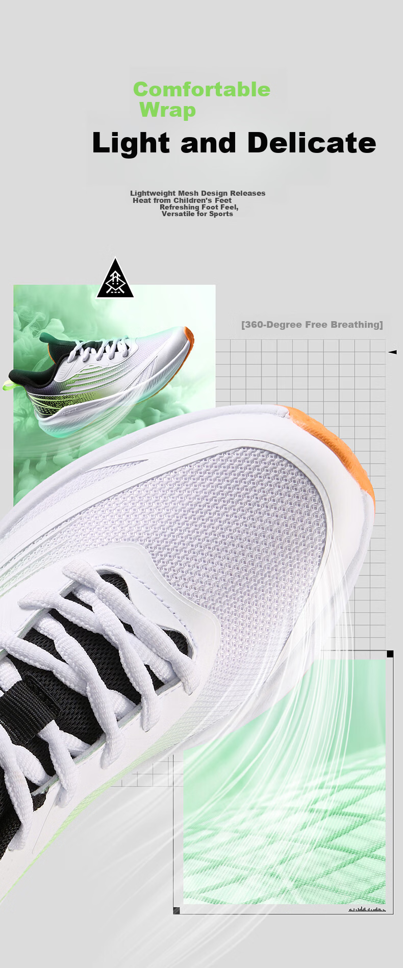 361° Flash Speed 3.0 Children's Racing Running Shoes, Summer Youth Breathable Quick-Rebound Sports Exam Shoes, White, Size 40 5