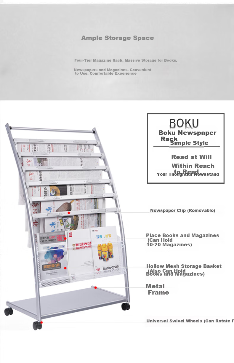 Deli 3-Tier Business Metal Newspaper Rack Magazine Rack Book Rack Brochure Display Shelf Floor Standing Document Rack Height 1.27m 9308 Y-Type 7+1 Layers Aluminum Alloy Clips 7
