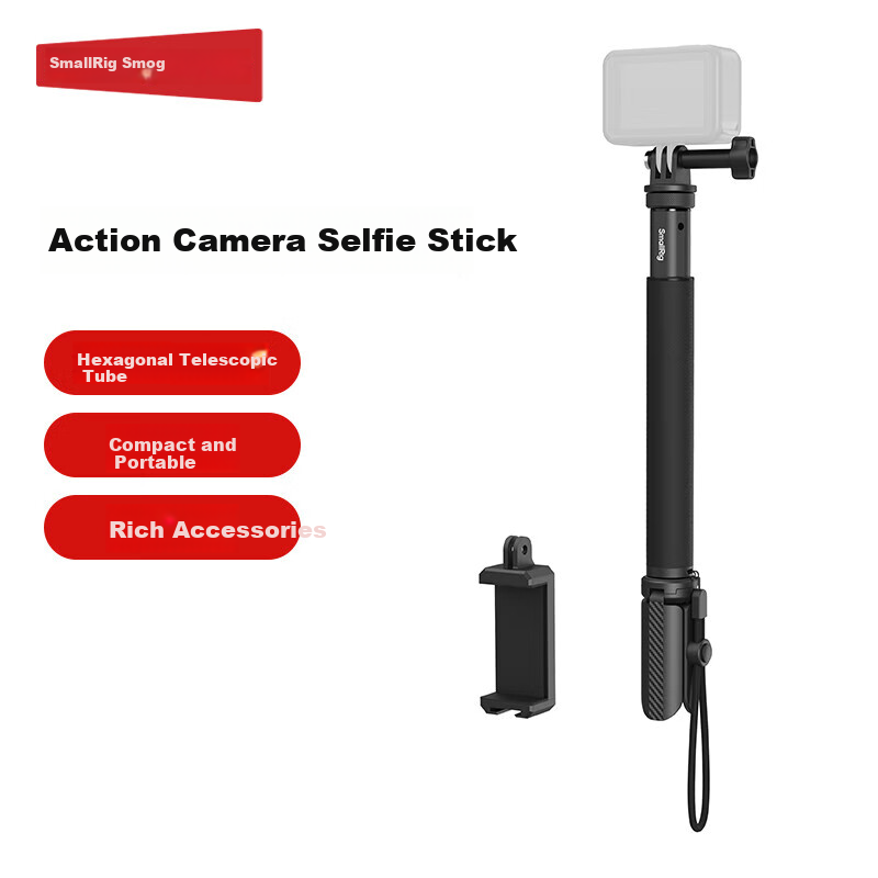 SmallRig 5403 Selfie Stick for DJI Action 5/Pocket 3/GoPro 13/FeiyuTech X5/ACE2 Pro Handheld Shooting Accessories Sports Camera Extension Rod with Phone Clamp