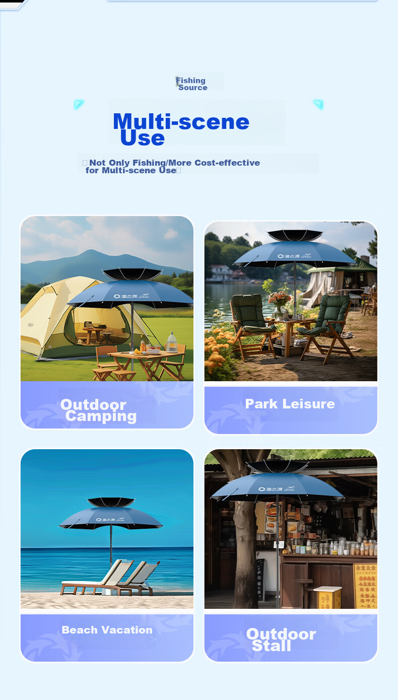 Yuzhiyuan Fishing Umbrella, Sun Protection, Outdoor Rain-Proof, UV-Resistant, Windproof, Black Rubber, Thickened, Norwegian Blue, 2.0 Meters 8