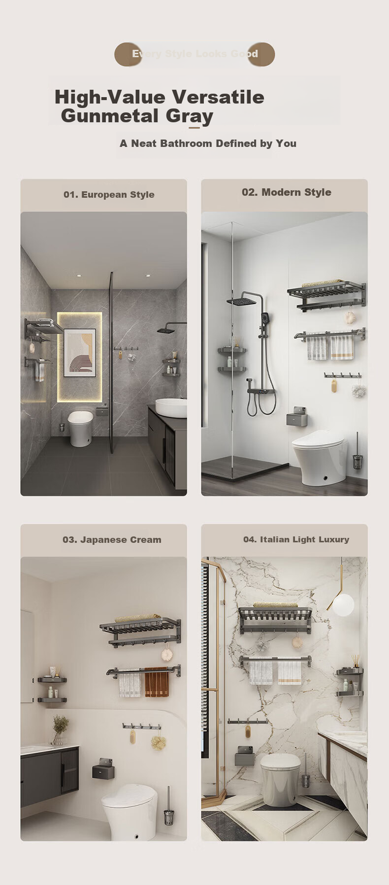 MICOE Bathroom Storage Rack Towel Rack No Drilling Required Bathroom Hanging Rack Widened Foldable Gun Gray Towel Rack with Mesh Basket 4