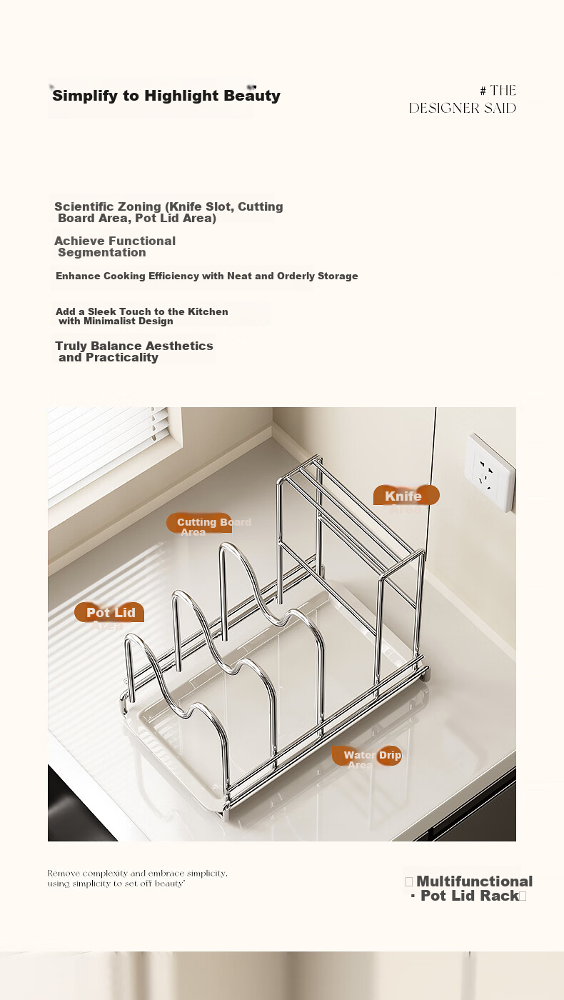 Century Zhenghe Stainless Steel Knife Holder Kitchen Counter Storage Rack Multifunctional Cutting Board and Pot Lid Integrated Rack 2