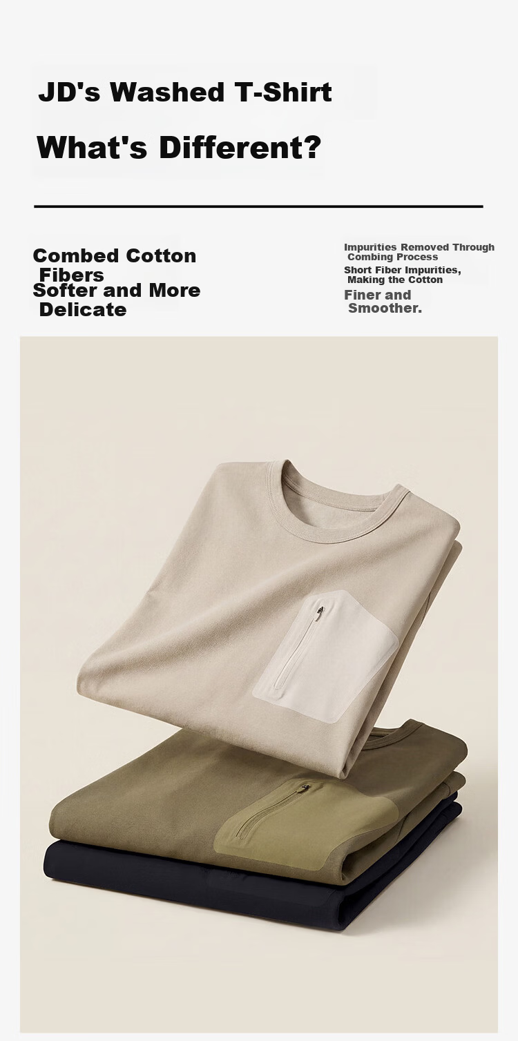 JD Jingzao Men's Short Sleeve Cotton Pocket T-Shirt 26 Summer New Outdoor High-End Short Sleeve Soft Sand White 2XL 11