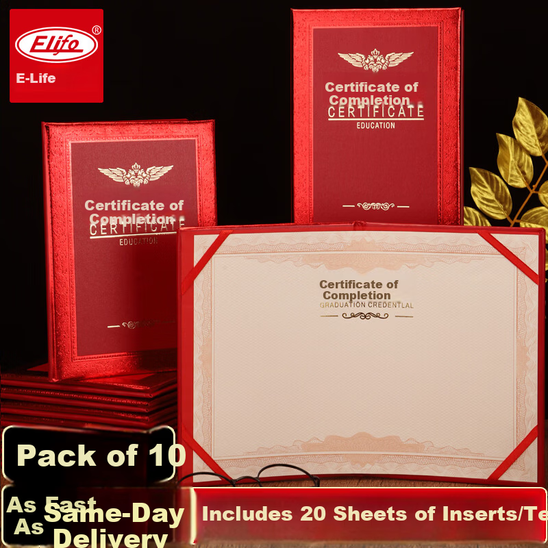 Elifo 10-Pack 12K Certificate Covers for Graduation, Completion, and Training with 20 Inner Sheets