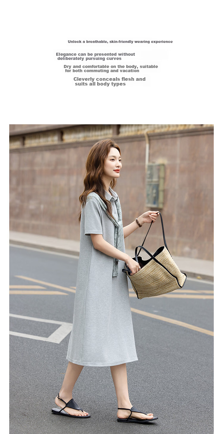 Demana Summer Lapel Pique Mesh Lace Splicing Loose Slim Dress for Women High-End Feel with Shawl Decoration 3