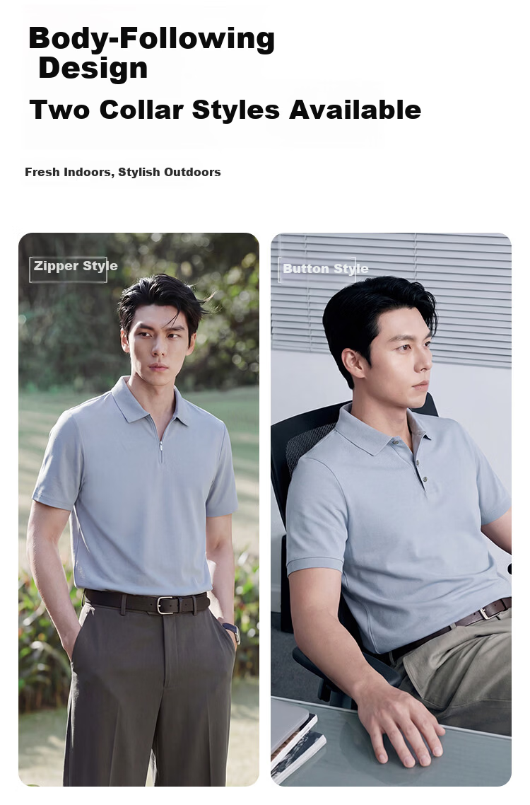 JD Jingzao Mulberry Silk Men's Polo Shirt Short Sleeve High-End T-Shirt Spring Summer Cool Business Casual Elegant Black Zipper M 3