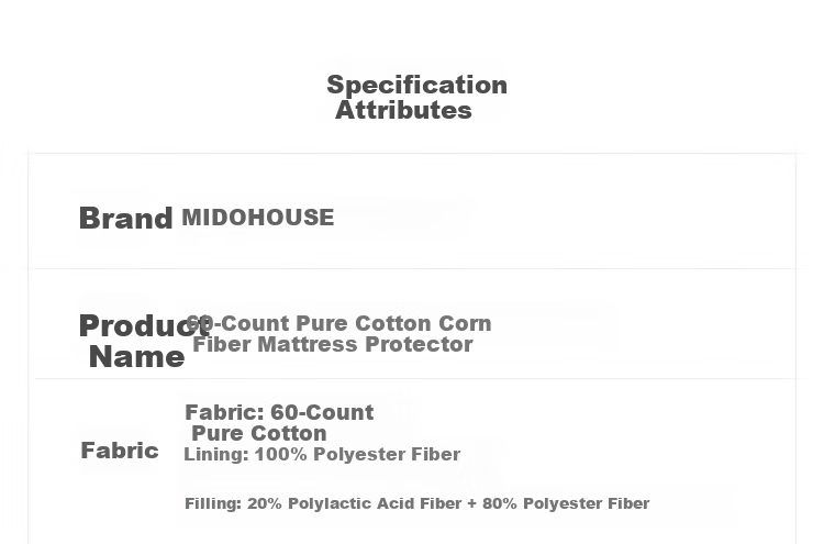 MIDO HOUSE Mingdu 60-Count Pure Cotton Corn Fiber Mattress Protector, Full Coverage Bed Cover, 1.5x2 Meters + 35cm 17