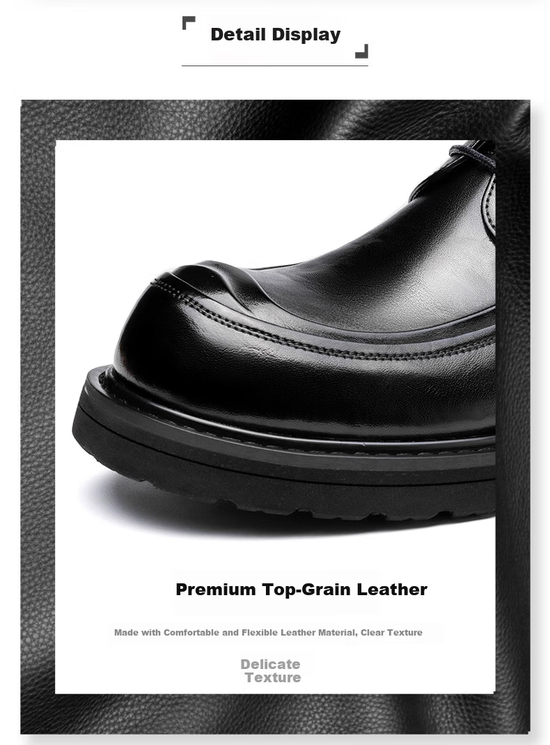 LAORENTOU Men's Leather Shoes, Business Formal Shoes, Thick-Soled Hand-Scratched Cowhide, Wide-Toe Derby Shoes, LA88 Black Size 40 4