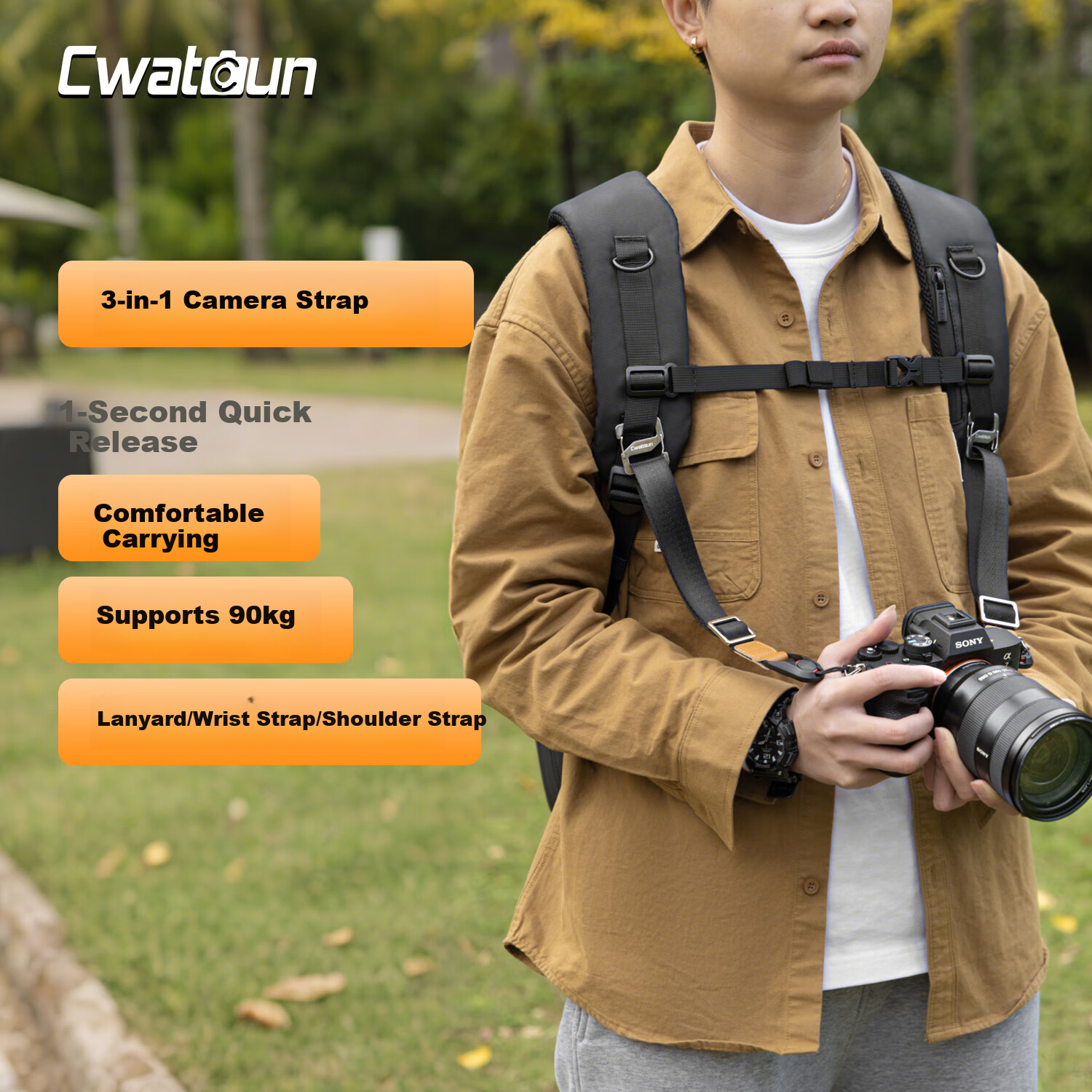 CWATCUN Kaden Camera Shoulder Strap Wrist Strap 3-in-1 Quick Release Buckle Crossbody Neck Strap for Sony Canon Fuji Nikon