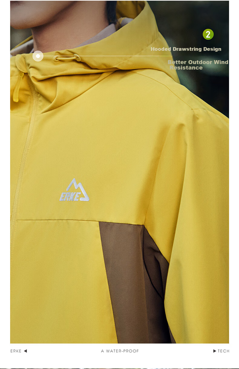 ERKE Men's Water-Repellent Hooded Sports Jacket 2026 New Breathable Outdoor Casual Windbreaker 15