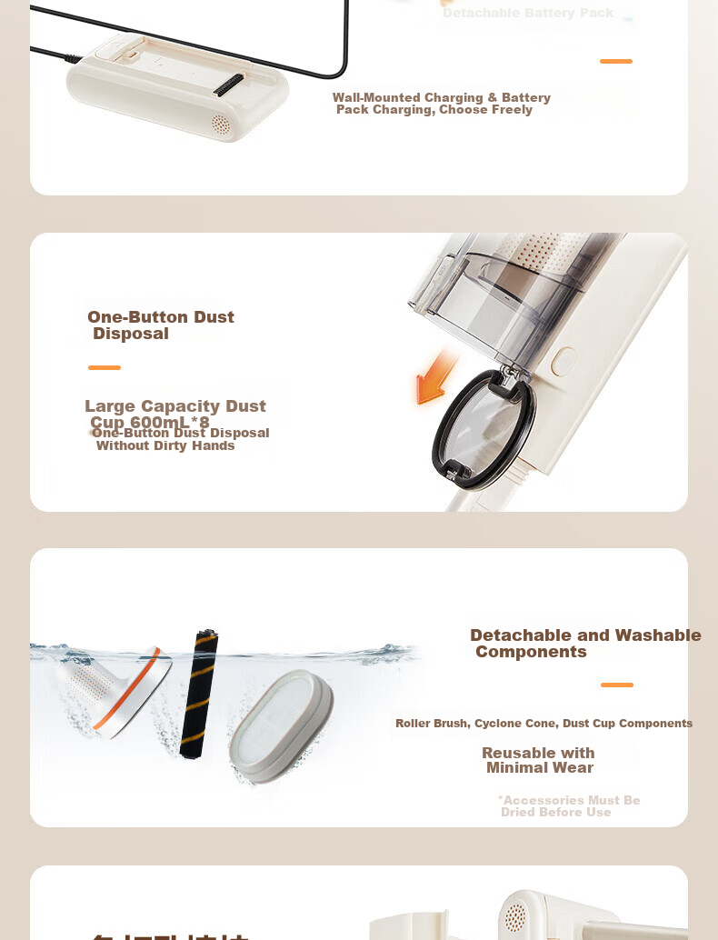 SUPOR Vacuum Cleaner [Dust Removal Tool] Home Wireless Handheld High Suction Wide Angle Green Light Dust Detection Car Vacuum Strong Suction Pet Hair Vacuum Cleaner [Anti-Tangle] V86 16