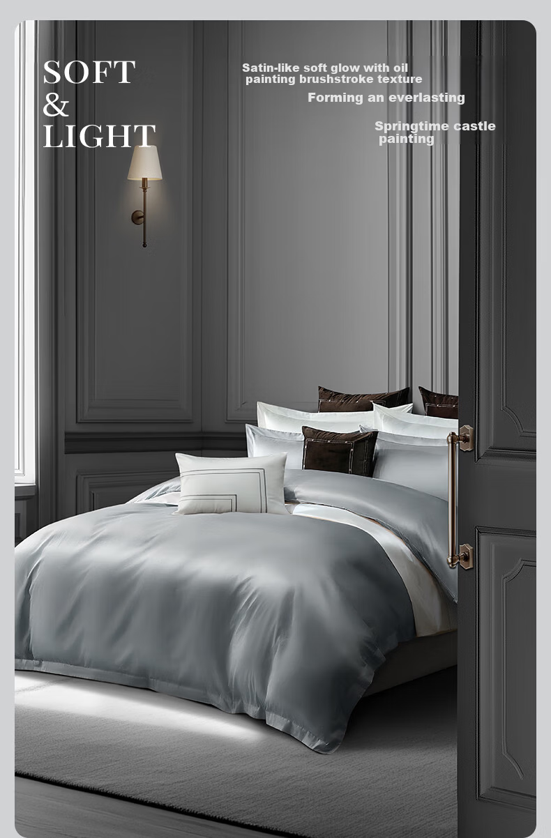 Kang'erxin Five-Star Hotel Bedding A-Class 60-Count Pure Cotton Sateen Simple Four-Piece Set Cotton Duvet Cover Gray 1.5m Bed 3