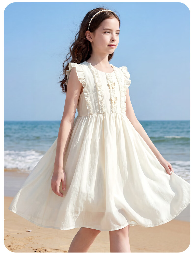 Disney Girls' Tencel Dress Summer New Princess Dress for Older Girls 1A113 Sky Blue 150 7