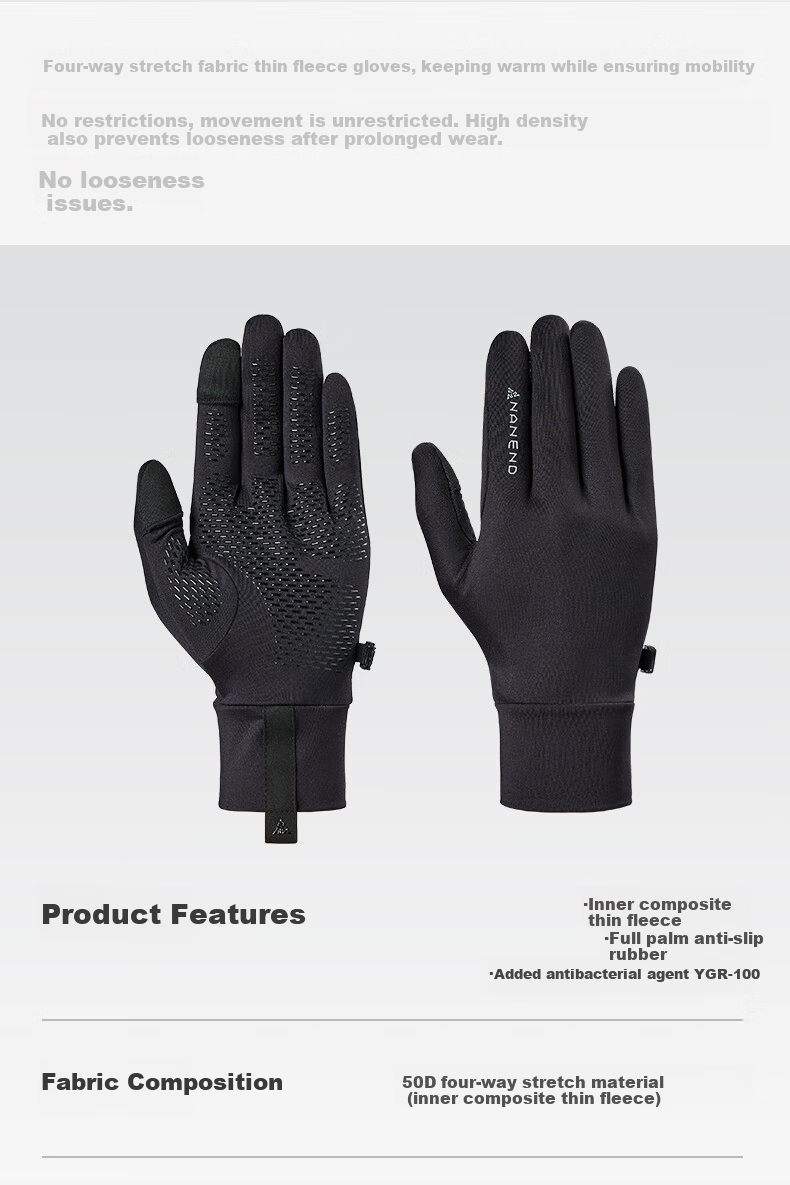 NANEN Ski Gloves 2025 New Touchscreen Liner Snowboard Double Board Fleece Warm Quick-Dry Gloves Black M 2
