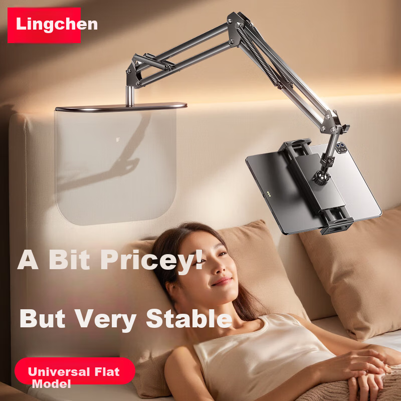 Lingchen [Clip-Free Hidden] Flat Stand Bedside Phone Lazy Holder iPad Desktop Multifunctional 360° Rotatable Adjustable Bed Video Watching and Overhead Shooting Support Stand