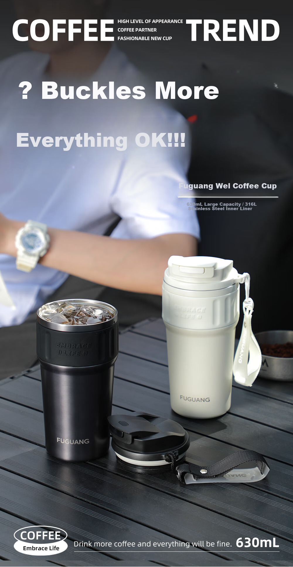 Fuguang Coffee Mug Insulated Tea Water Cup Men's Large Capacity 316L Stainless Steel Portable Car Business Tea Cup 1