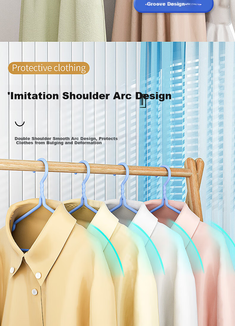 Grace Clothes Hanger with Groove for Adults, Dormitory Drying Rack, Non-Slip Plastic-Coated Hanger 5