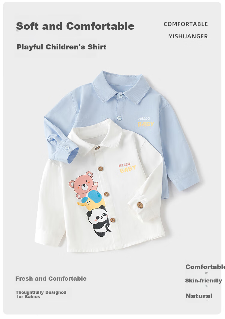 Yishuang'er Children's Shirt Spring and Autumn Boys' Polo Collar 100% Cotton Long Sleeve Baby Shirt White 110 2