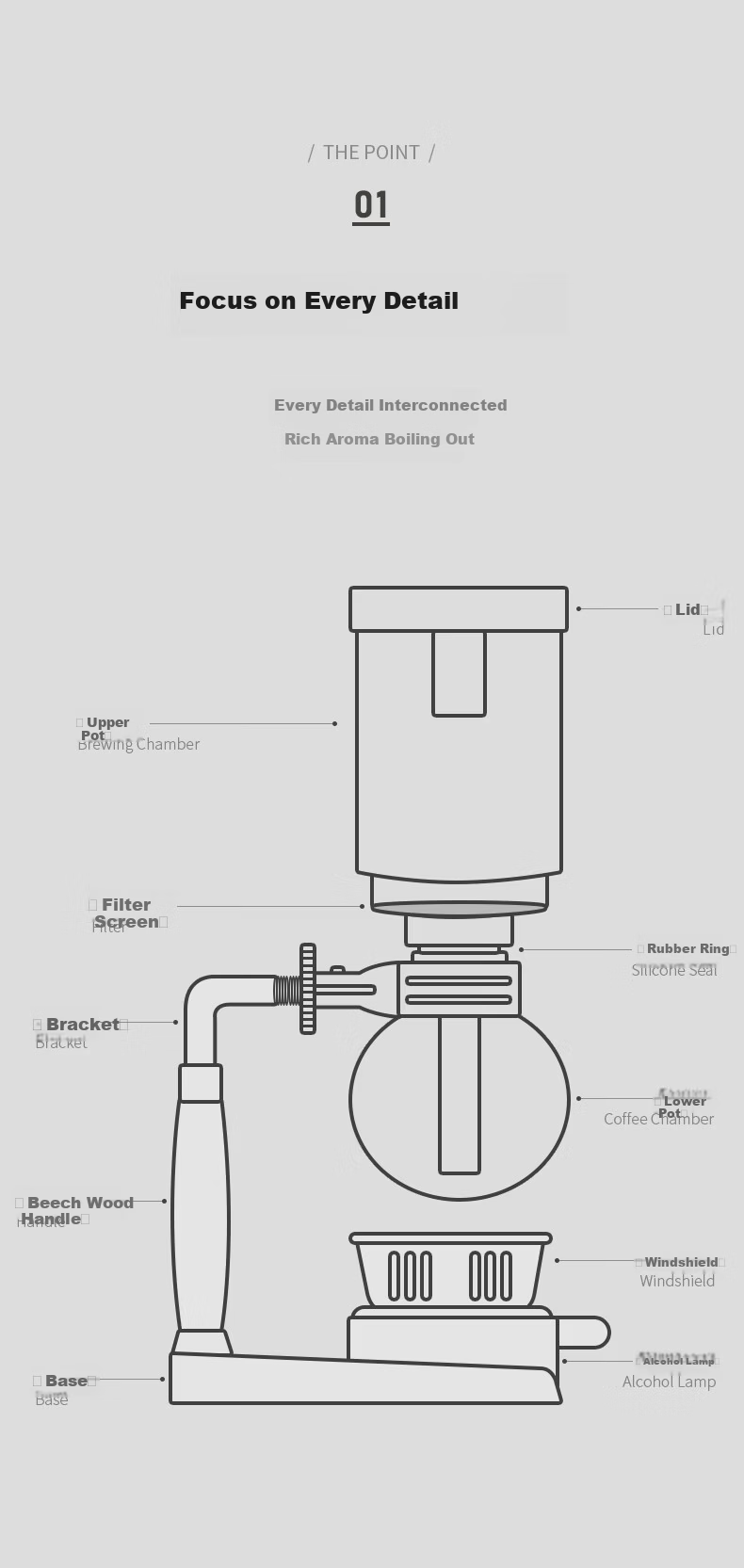 Mongdio Siphon Coffee Maker Home Siphon Coffee Pot Set Manual TCA-3 Cup Gift Box 4