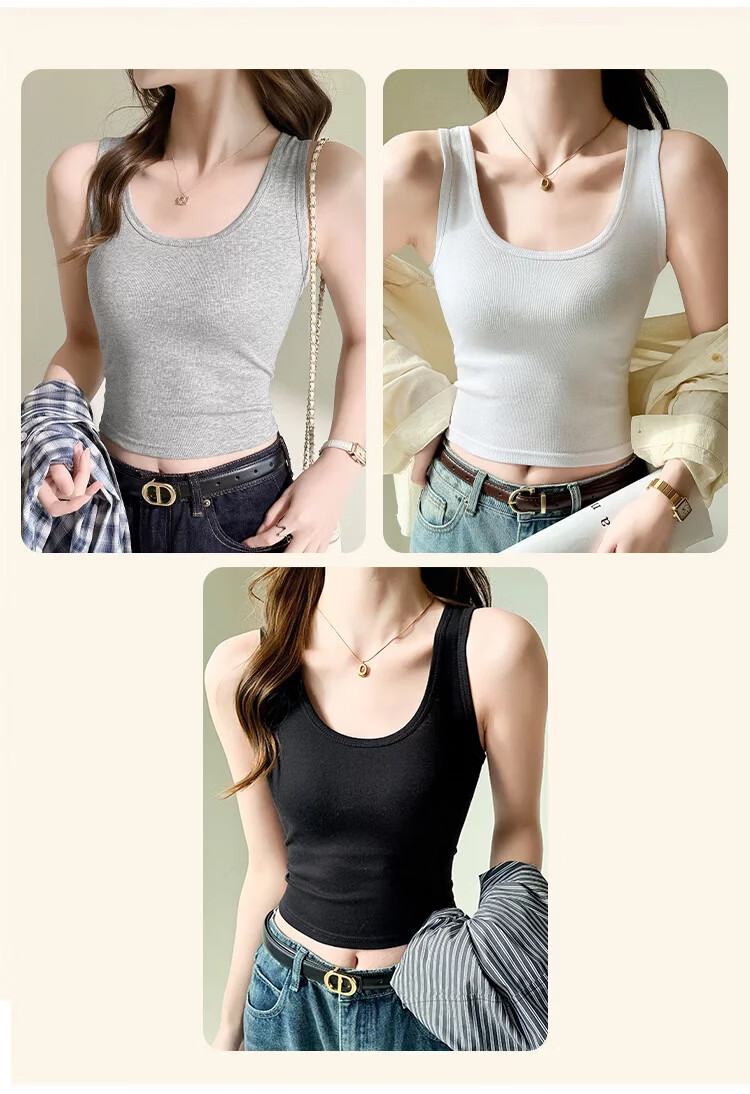Langsha 100% Cotton Women's Thin Camisole Slim Fit Sleeveless White Tank Top 3