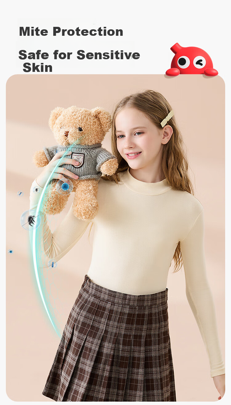 Hodo Children's Thermal Skin-Friendly Base Shirt Boys Girls Warm Underwear Autumn Winter New Thickened Thermal Top for Older Kids 9