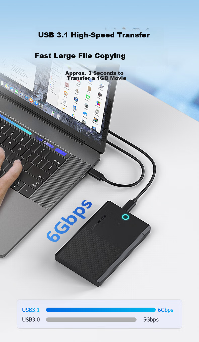 LINSTORAGE RGB Metal 2.5-Inch SATA External Hard Drive Enclosure for Laptops, Mechanical SSD And Solid State Drive, USB External Case 2