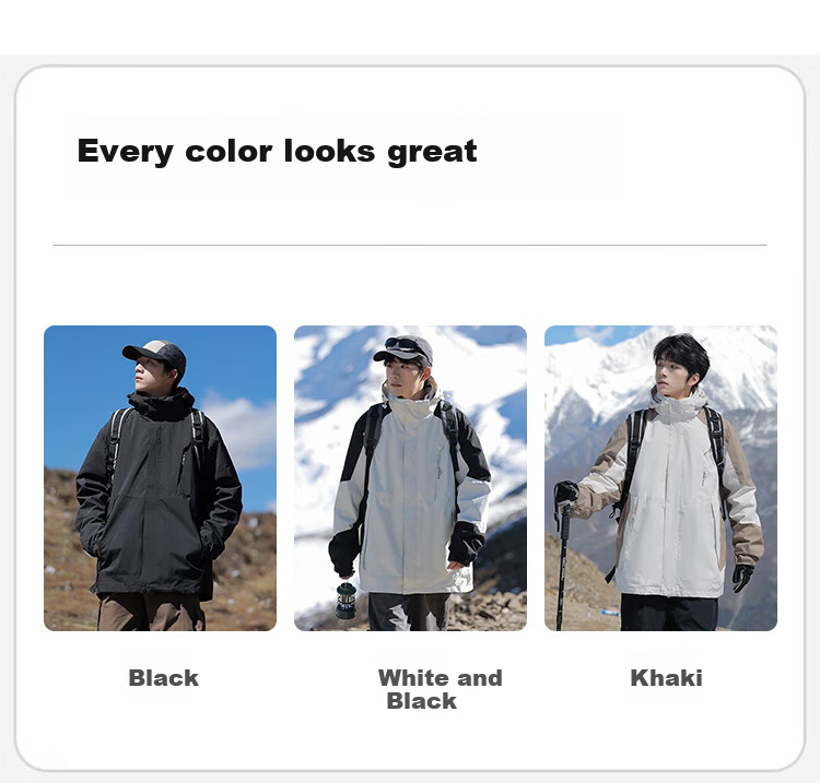 JEEP SPIRIT Unisex 3-in-1 Khaki Jacket Autumn Winter Outdoor Mountaineering Hooded Coat 2XL 2