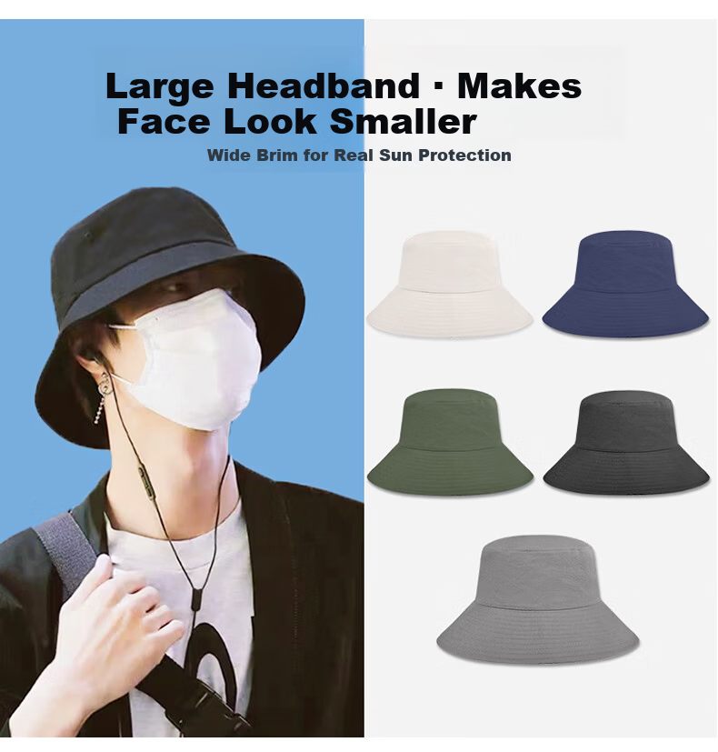 XUEXIMAN Men's Fisherman Hat Large Size Sunshade Black Simple Sun Hat Women's Sun Protection Hat 1