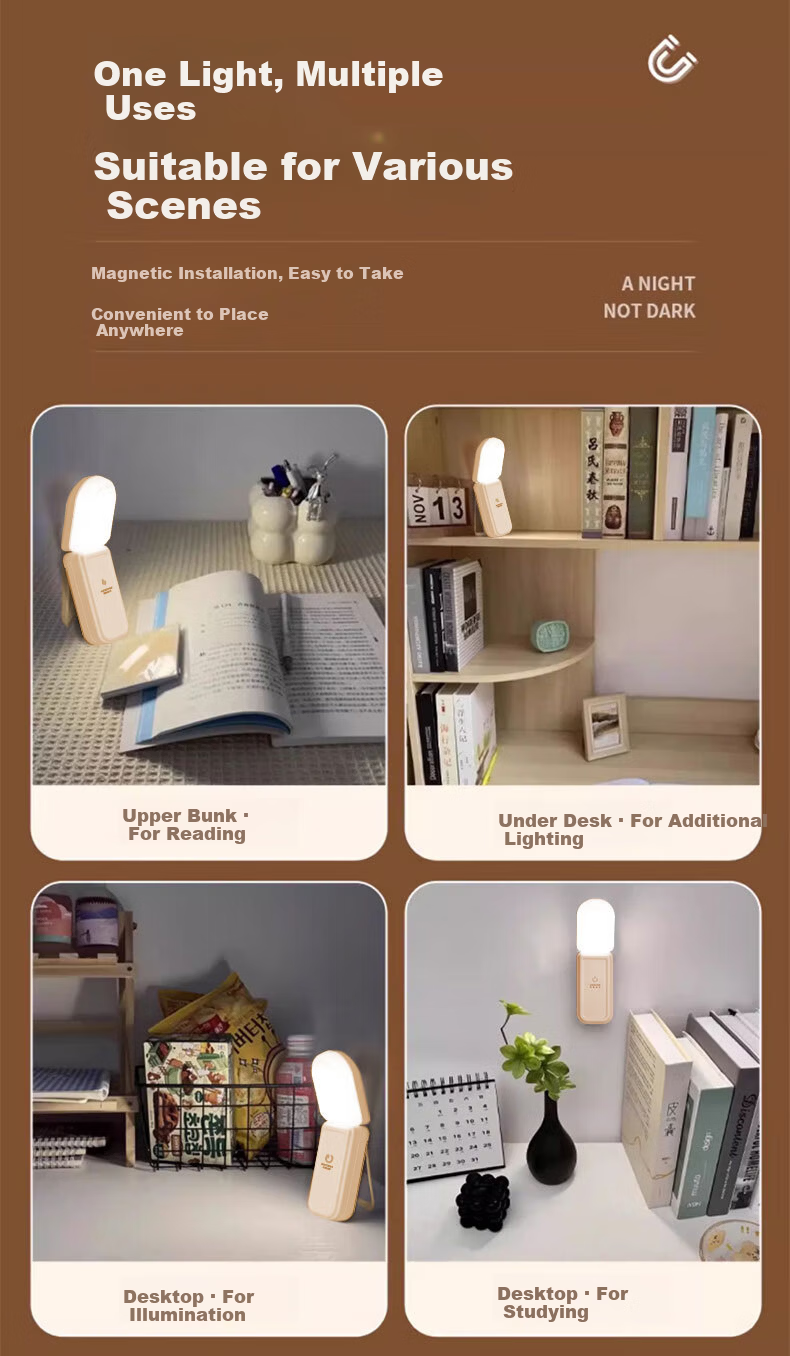 Jingqian Small Night Light Bedroom Bedside Reading Lamp Wall-Mounted Magnetic Rechargeable Desk Lamp Eye Protection Study Light 9