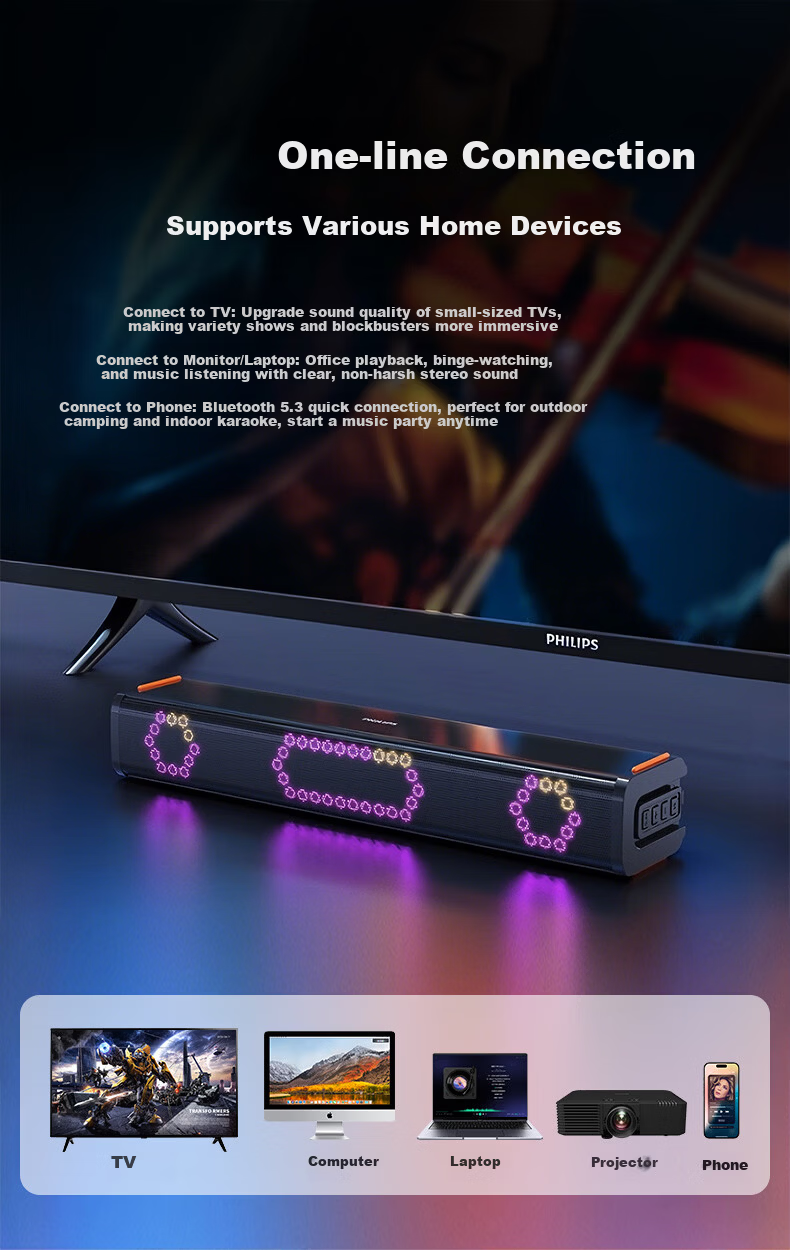 PHILIPS Soundbar RGB Mini 2.0 Channel TV Speaker Computer Gaming Wireless Bluetooth Desktop Speaker TAB3120/93 8