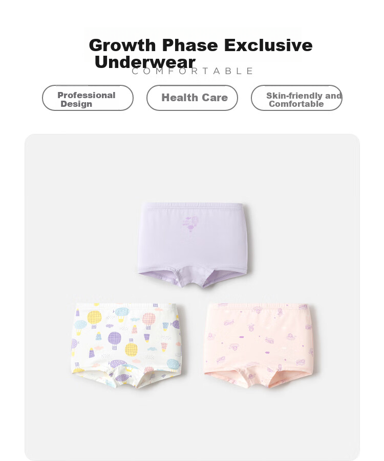 Balabala Girls' Cotton Boxer Briefs Spring New Children's Four-Point Shorts Non-Chafing PP Three-Pack 208924170020 1
