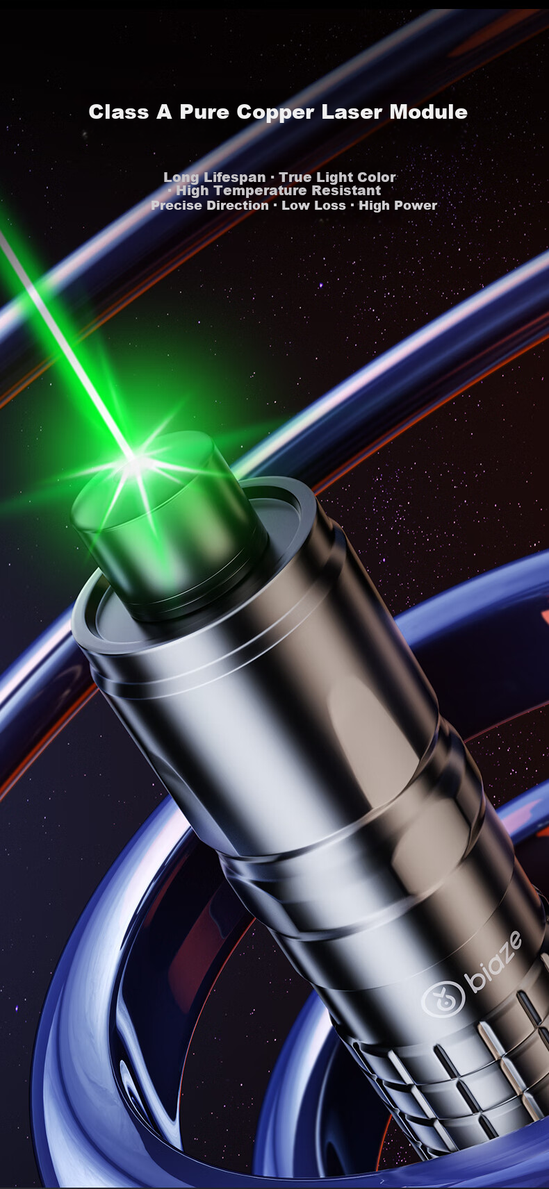 BIAZE Outdoor High-Power Green Laser Pointer Infrared Strong Light Laser Flashlight for Construction Engineering Astronomy Star Pointer LED Screen Compatible 3