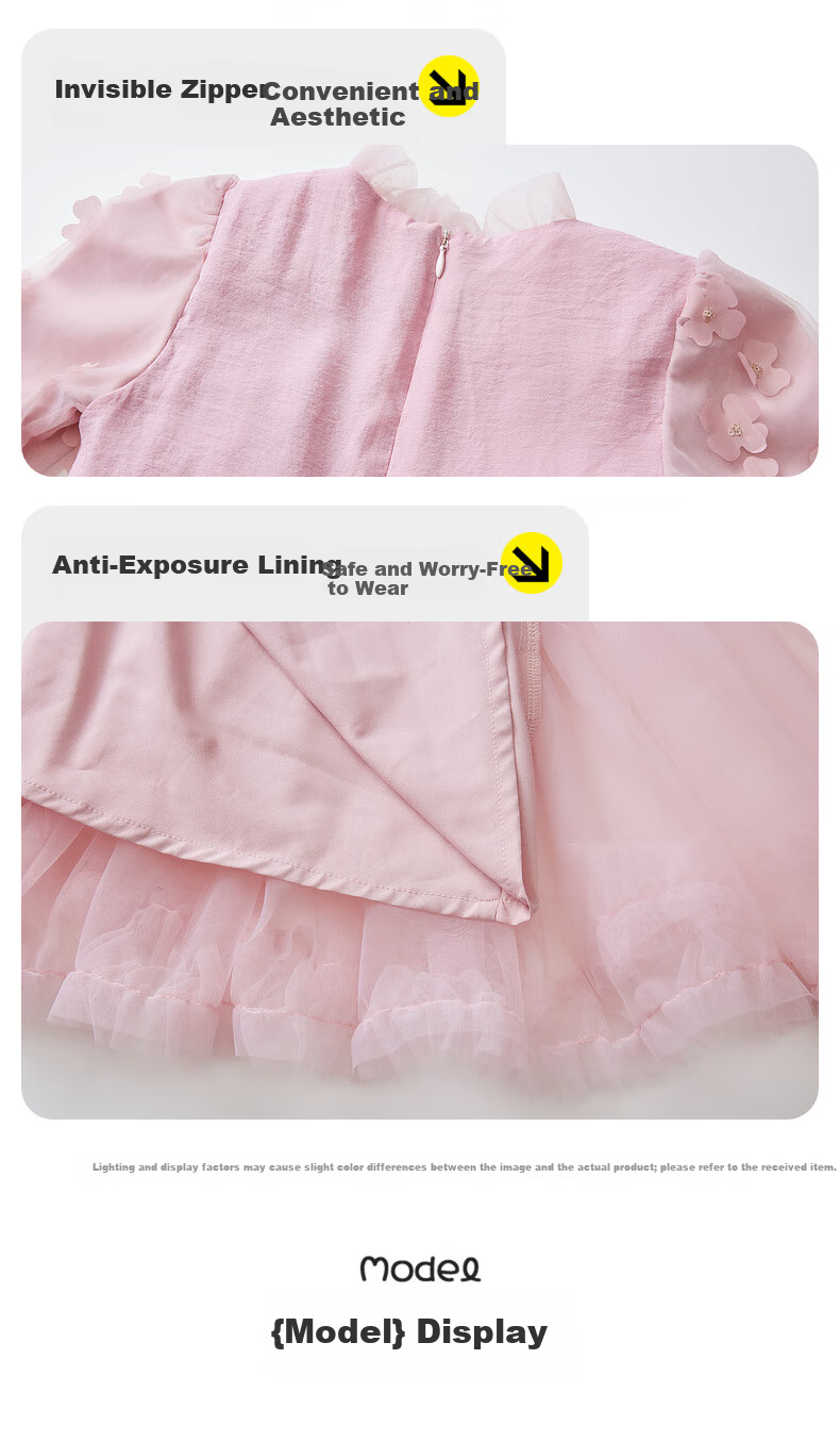 Follow Me Girls' Dress Spring Autumn Sweet Stylish Mesh Princess Dress Pink 150 2