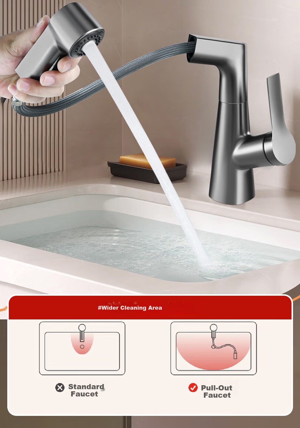 Xinfei Basin Faucet, Lift And Pull Type, Hot And Cold Dual Control, Bathroom White, Washbasin Tap 8