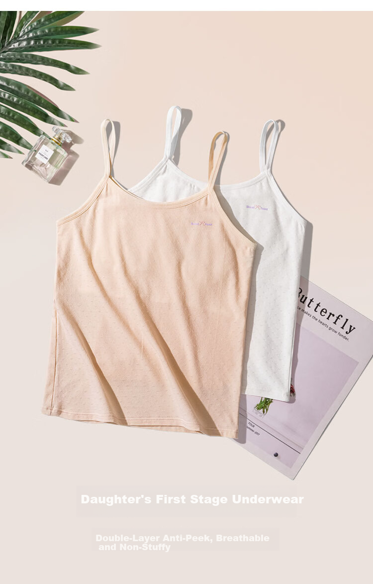 GUJIN 2-Pack Girls' Underwear Set Ages 8-13, Developmental Stage Girls' Bras, Elementary School Camisole Vest Stage 1 7