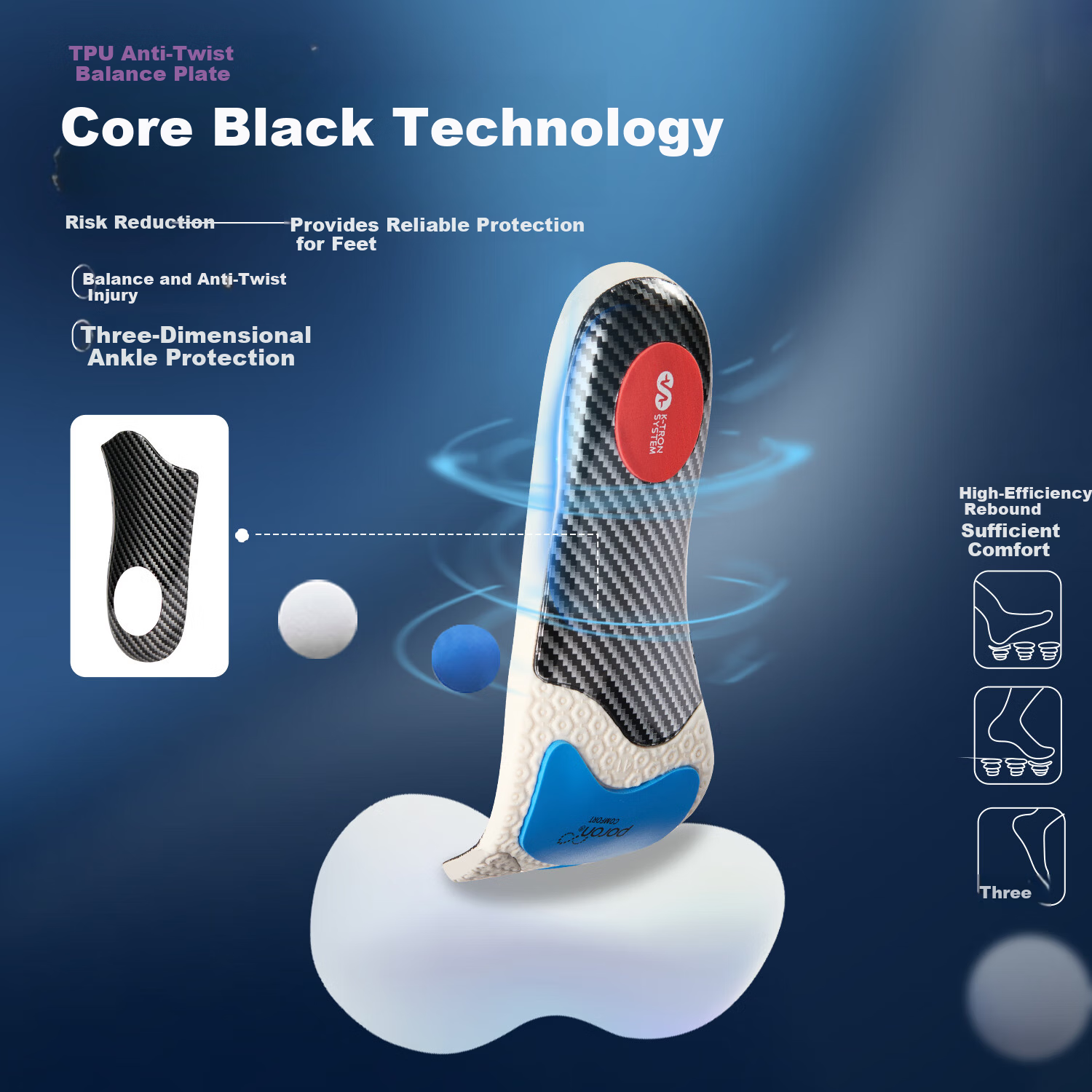 KAWASAKI Supercritical Shock Absorption Anti-Torsion Arch Support Professional Sports Badminton Insoles Unisex Black/White Size 35