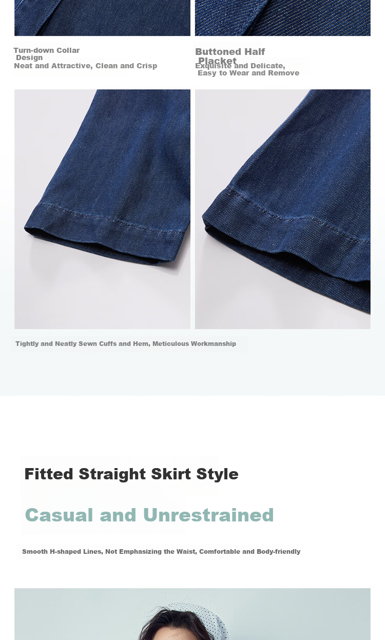 Giordano Women's Loose Denim Skirt New Black Technology Cooling Collar Half-Placket Denim Dress 13466276 10