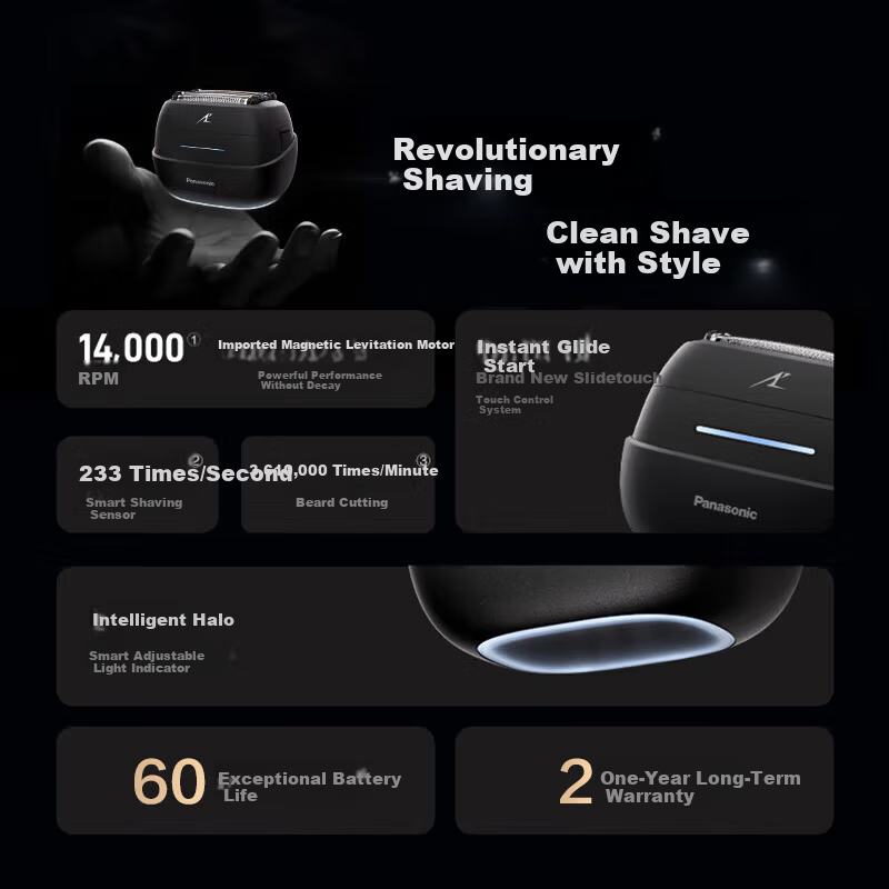 Panasonic Palm IN Electric Shaver Reciprocating Imported Stainless Steel Five-Blade Type-C Portable Flagship Shaver 520 Gift for Boyfriend CM50 Titanium Gray