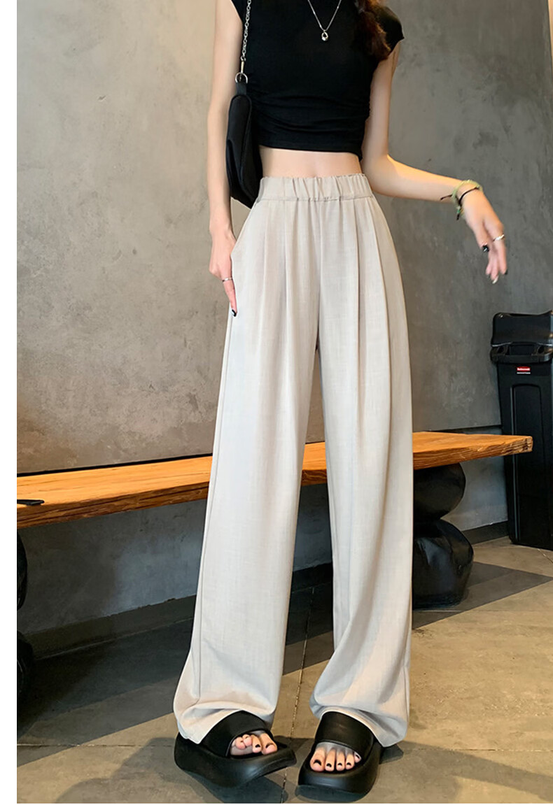 Borui Women's Summer Lightweight Ice-Feel Lazy Style Casual Pants Draped Loose Fit Trousers Chinese Style Wide-Leg Pants Black S 14