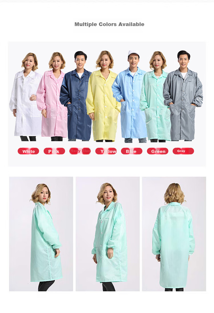 XINGGONG Anti-Static Lab Coat Dust-Proof Coat Anti-Static Workwear Cleanroom Suit Dust-Proof Clothing Turn-Down Collar Button Embroidered Navy Blue Size L 12