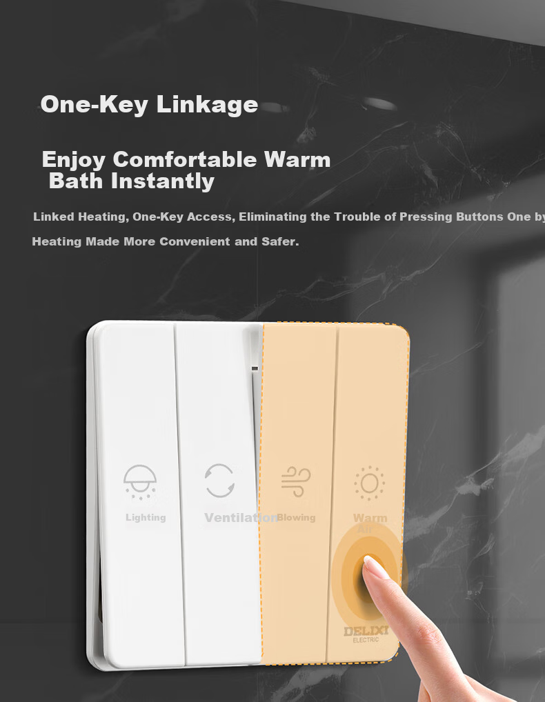 DELIXI 86 Type Bathroom Heater Switch Thin Key Switch Panel Five-Position Single Motor Gray 3