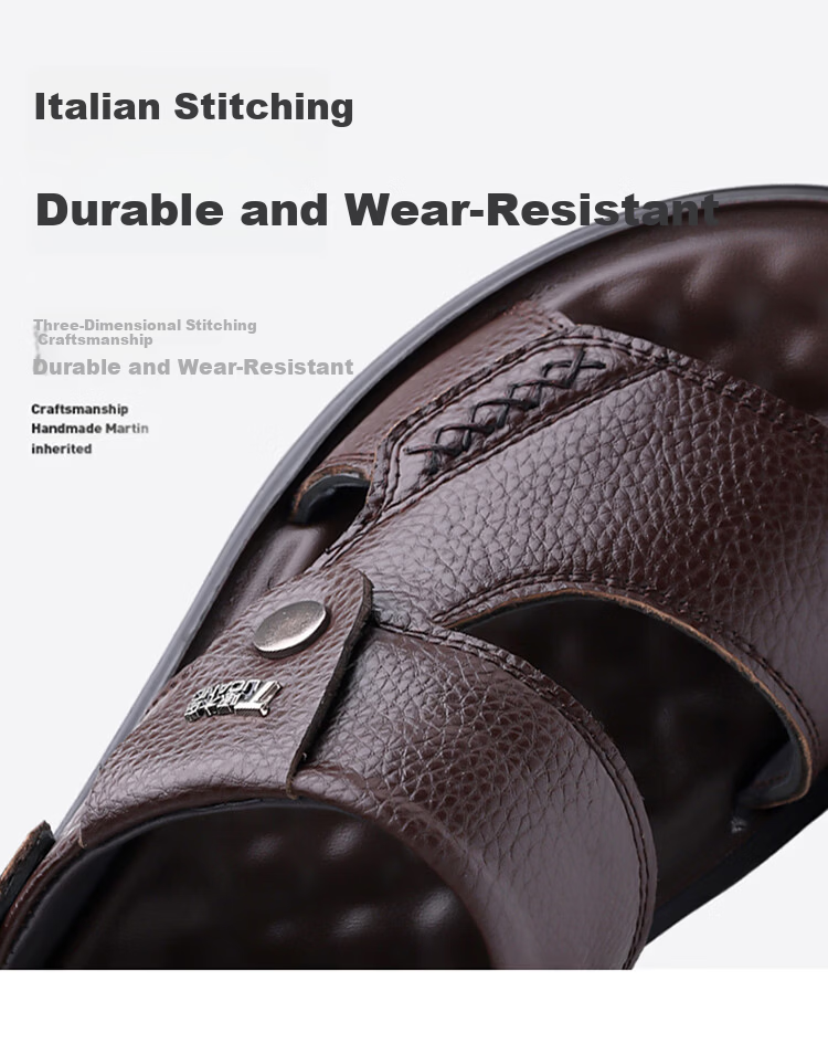 Woodpecker Men's Summer Casual Soft Sole Genuine Leather Beach Sandals Non-Slip Cowhide 15