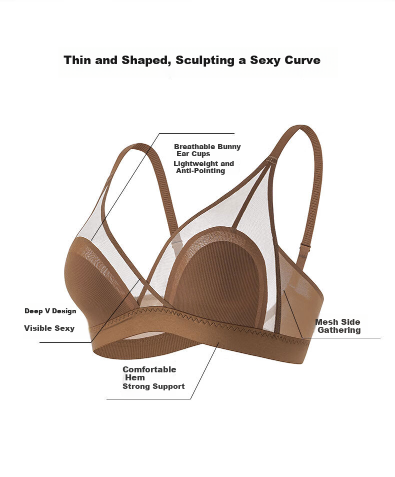 Bandgewoo Pure Desire Lace Thin Breathable French Style Bunny Ear Wireless Bra for Large Bust Slimming 3