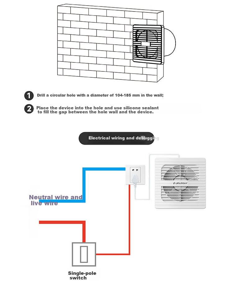 JINLING Window Wall Exhaust Fan with Anti-Theft and Mosquito Net, 8-Inch Direct Ventilation Bathroom Kitchen Ventilator 20-2C 9